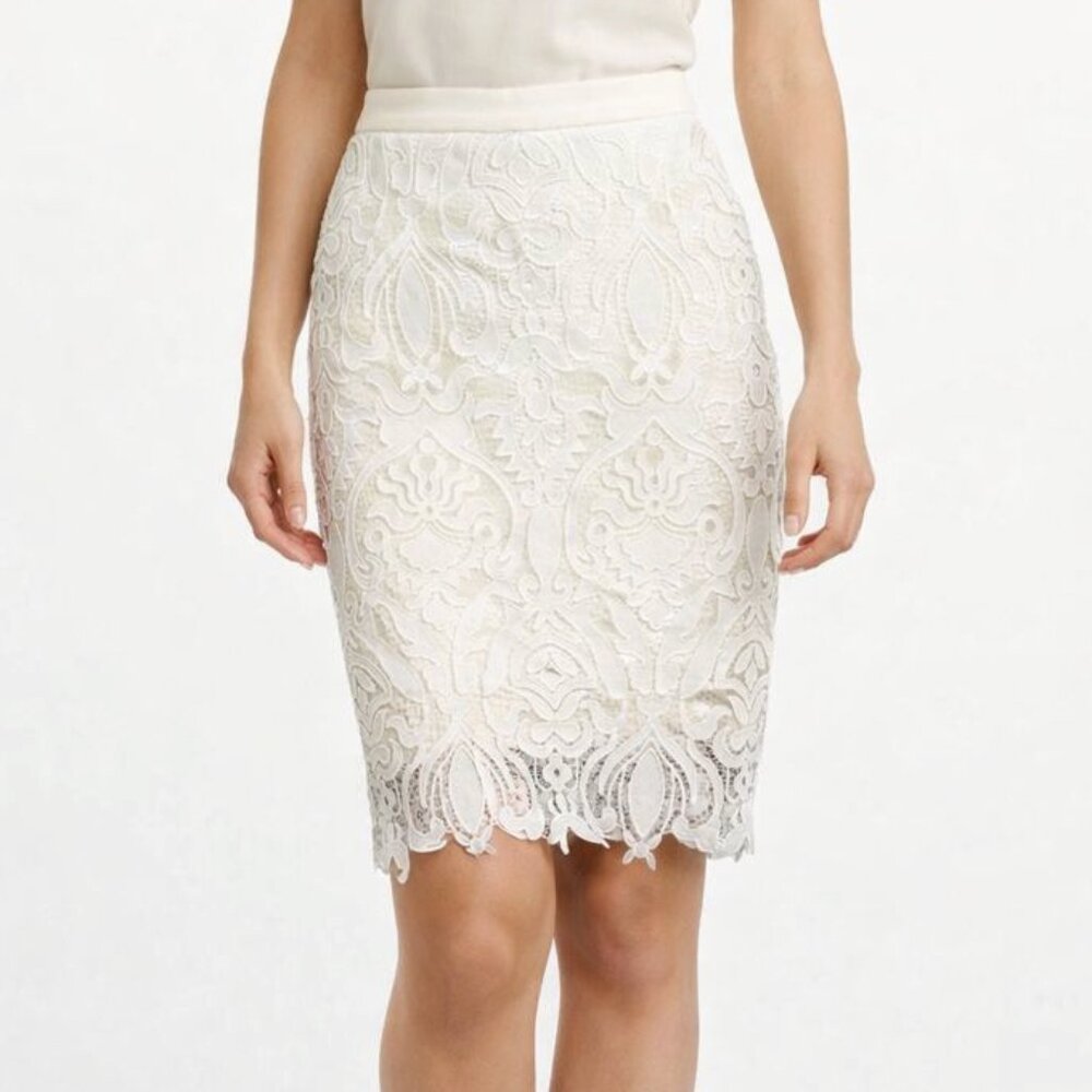 Gracia Cream Lace Pencil Skirt Size M NWT Cottage Core Office Siren